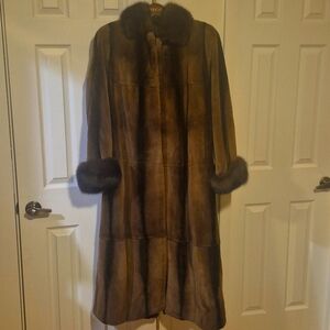 Sheared Mink with fox collar Fur Coat